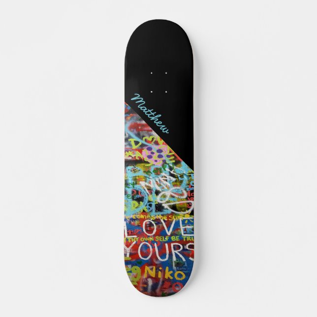 Custom Colourful Typographic Graffiti Street Art Skateboard (Front)