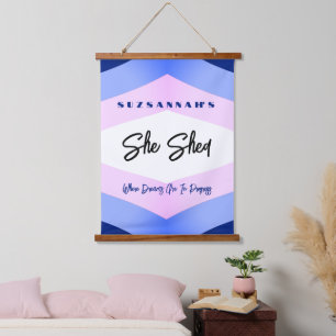 Custom Colourful Watercolor Chevron She Shed Hanging Tapestry