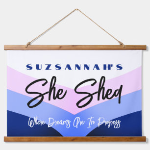 Custom Colourful Watercolor Chevron She Shed Hanging Tapestry