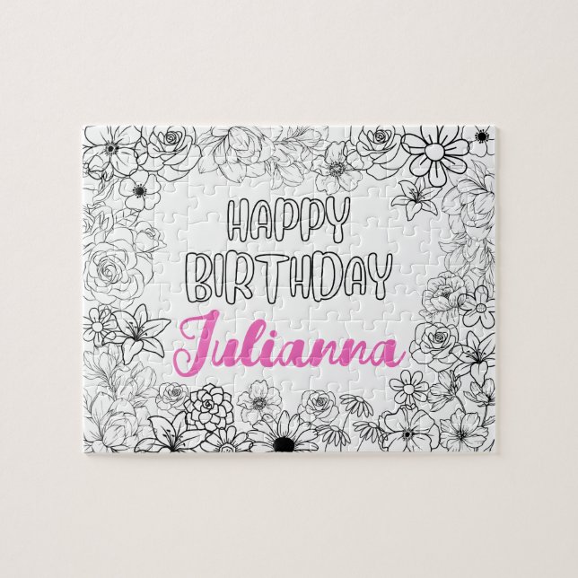 Custom Colouring Floral Name Puzzle  (Horizontal)