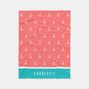 Custom Colours Add Name Nautical Anchor Fleece Blanket