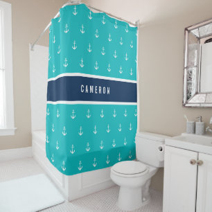 Custom Colours Add Name Nautical Anchor Shower Curtain