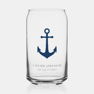 Custom Colours Anchor Personalised Captain  Can Glass