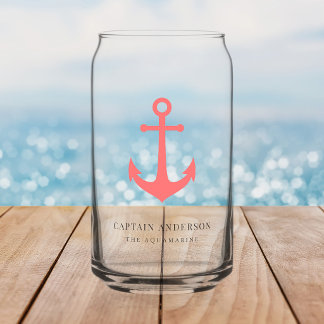 Custom Colours Anchor Personalised Captain  Can Glass