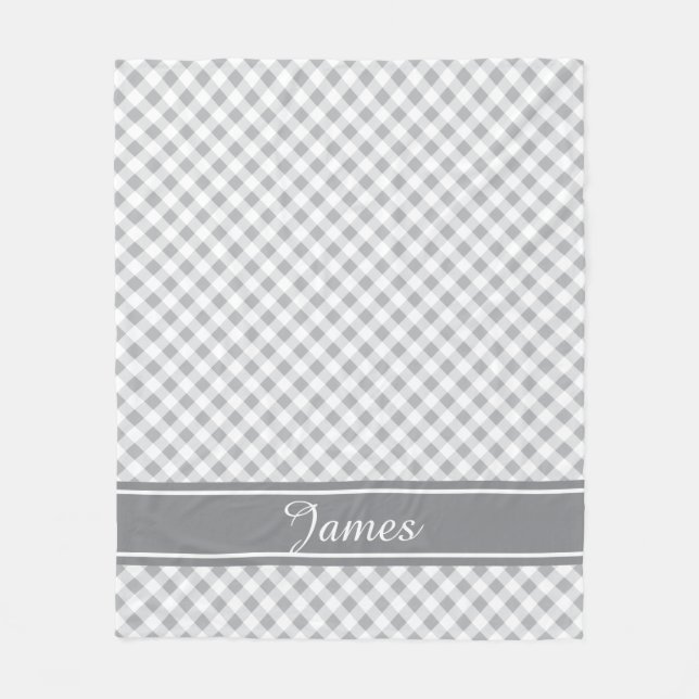 Custom Colours and Text Classic Gingham Check Fleece Blanket (Front)