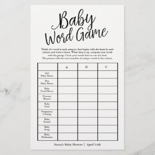 Custom Colours Baby Word Game Shower Game Card