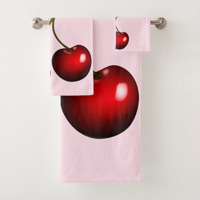 Custom Colours Bath Towels with Red Sweet Cherry (Insitu)