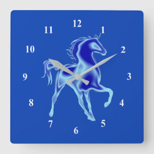 Custom Colours Clock with Blue Horse Painting Art