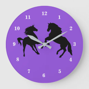 Custom Colours Clock with Horse Couple Silhouette