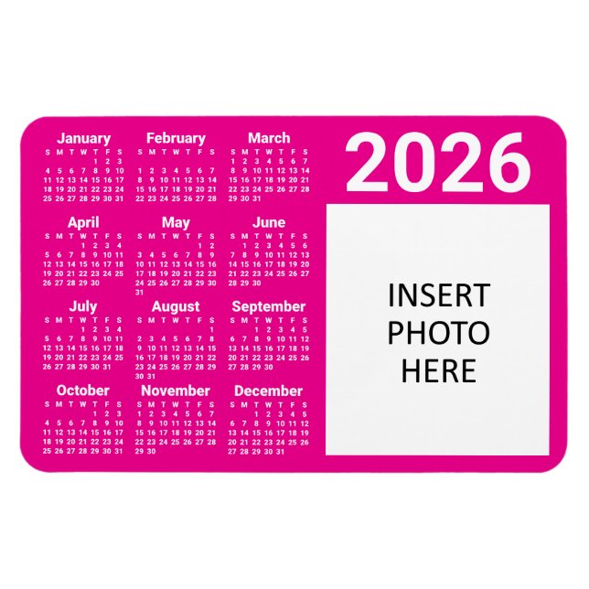 Custom Colours & Custom Photo 2026 Calendar Magnet (Horizontal)