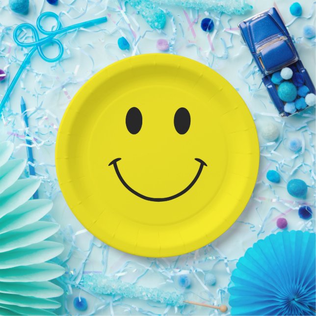 Custom Colours Cute Retro Smile Paper Plate (Party)