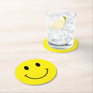 Custom Colours Cute Retro Smile Round Paper Coaster
