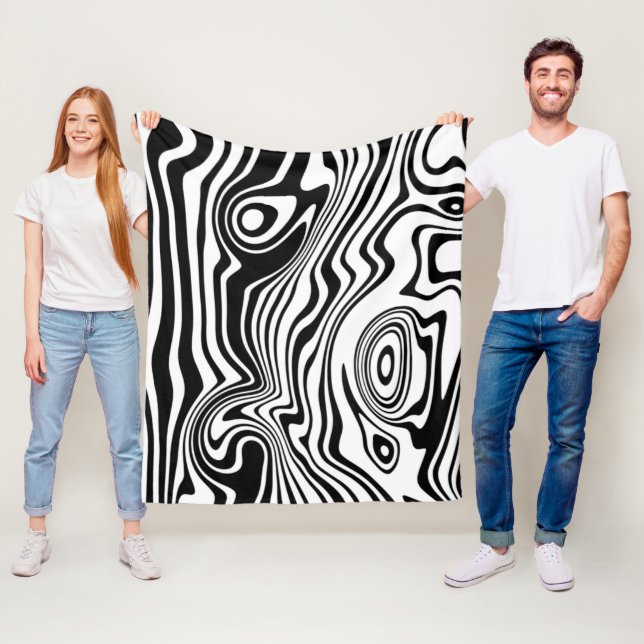 Custom Colours Fleece Blanket Abstract Black White (In Situ)