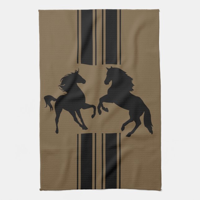 Custom Colours Kitchen Towel - Black Pair Horses (Vertical)