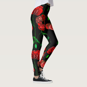 Custom Colours Leggings with Red Poppy Art