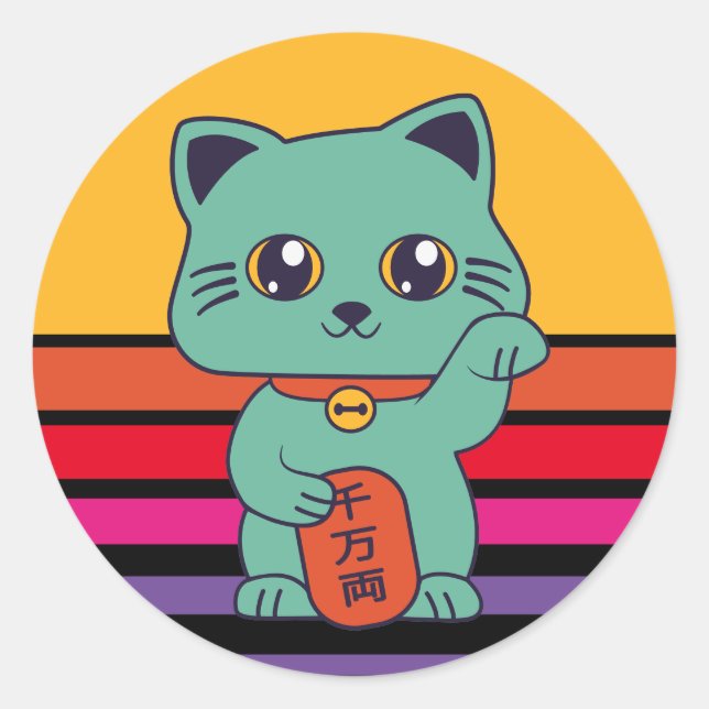 [Custom Colours] Lucky Maneki Neko Cat Classic Round Sticker (Front)