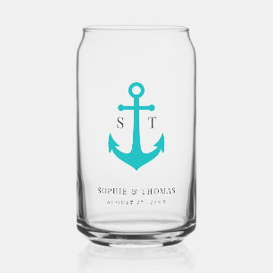 Custom Colours Monogram Anchor Wedding  Can Glass