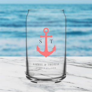 Custom Colours Monogram Anchor Wedding  Can Glass
