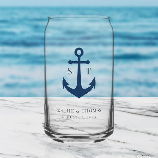 Custom Colours Monogram Anchor Wedding  Can Glass