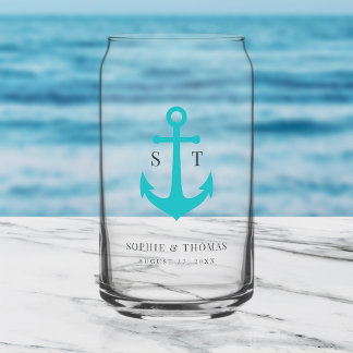 Custom Colours Monogram Anchor Wedding  Can Glass