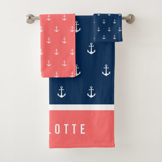 Custom Colours Nautical Anchor Bath Towel Set (Insitu)