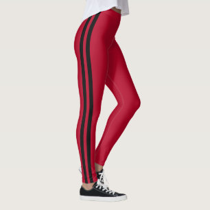 Custom Colours Red Leggings Two Side Black Stripe
