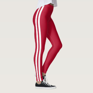 Custom Colours Red Leggings Two Side White Stripe