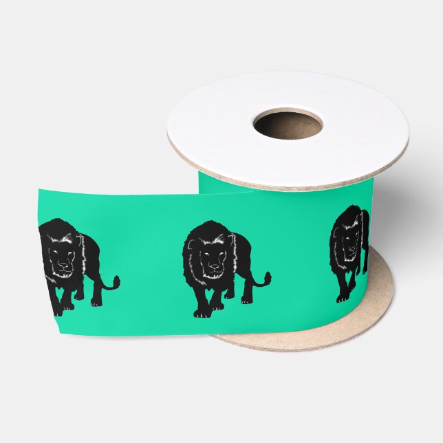 Custom Colours Ribbon with Lion - Green Satin Ribbon (Spool)