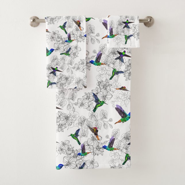 Custom Colours Spring Bath Towels with Hummingbird (Insitu)