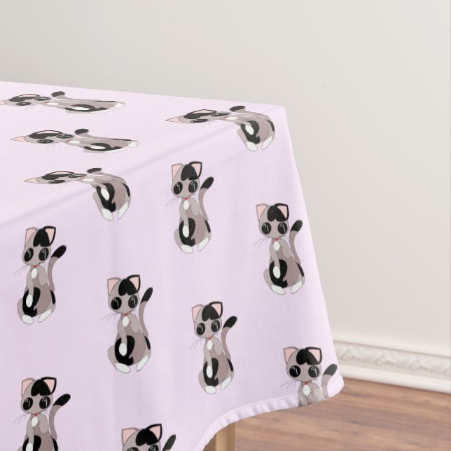 Custom Colours Tablecloth with Cats Pink (In Situ)