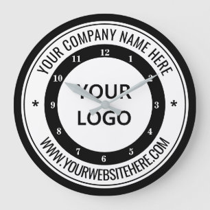 Custom Colours Your Logo Name Website - Black Whit Large Clock