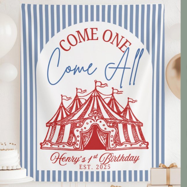 Custom Come ONE Come All Banner for Circus 1st Bir Tapestry (Creator Uploaded)