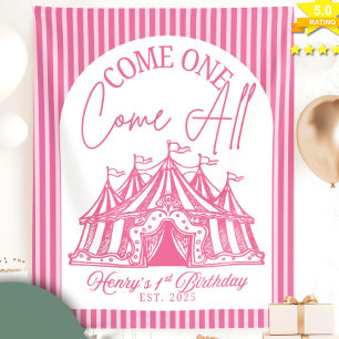 Custom Come ONE Come All Banner for Circus 1st Bir Tapestry