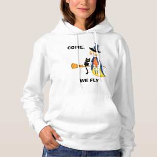 Custom COME, WE FLY Witch Cat Brooms Halloween  Hoodie