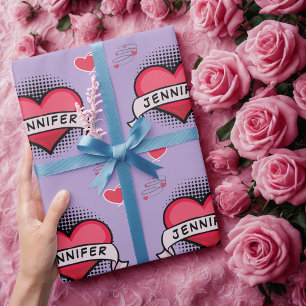 Custom comic book style purple heart gifts wrapping paper