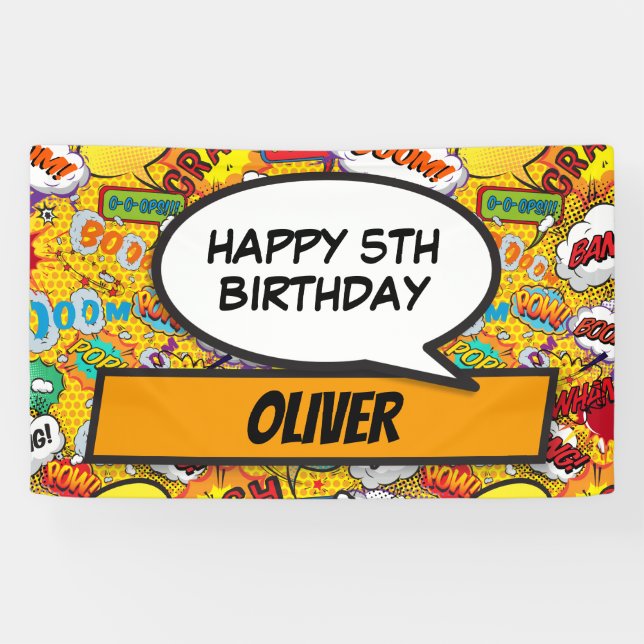 Custom Comic Book Superhero Birthday Party  Banner (Horizontal)