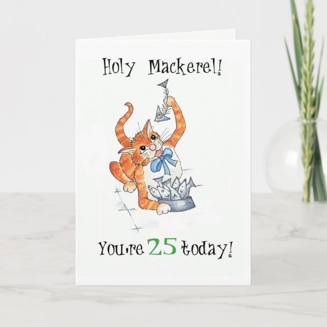 Custom Comic Ginger Cat Holy Mackerel, Birthday Card (Front)