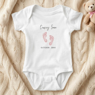 Custom Coming Soon Baby Bodysuit, Pink Footprints Bodysuit