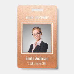 Custom Company Basic Employee Name Photo Rose Gold ID Badge