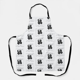 Custom Company Black Logo Pattern on White Staff Apron