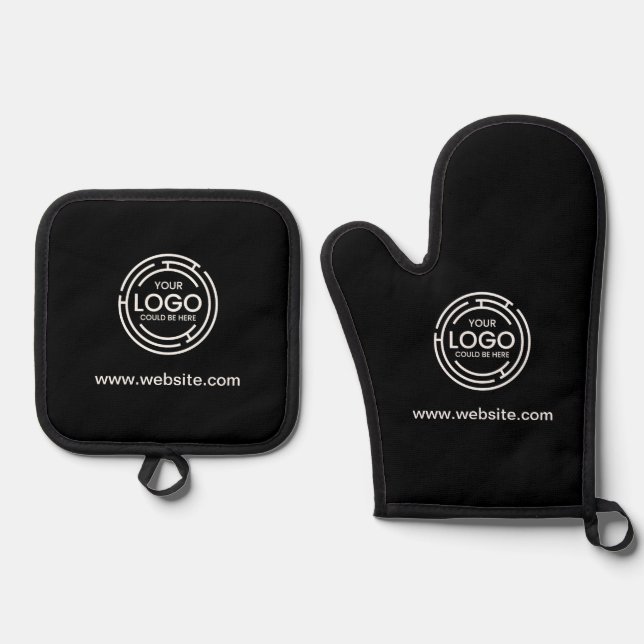 Custom Company Branded Business Logo black  Oven Mitt & Pot Holder Set (Front)