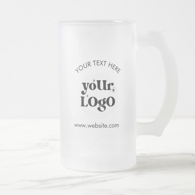 Custom Company Branded Business Logo Frosted Glass Beer Mug (Right)