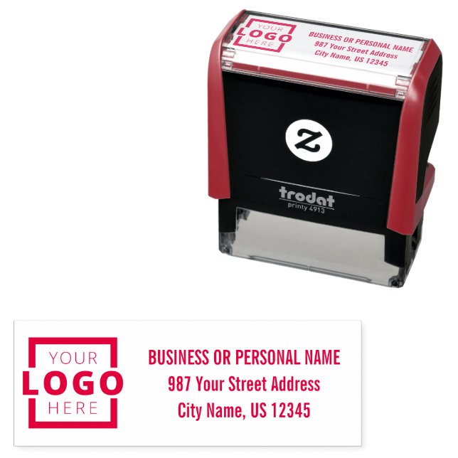 Custom Company Business Logo Address Red Self-inking Stamp (In Situ)