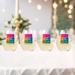 Custom Company Business Logo Name Text Set Of 4 Stemless Wine Glass