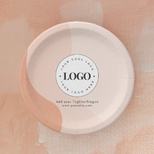 Custom Company Business Logo Peach Boho Waves  Paper Plate