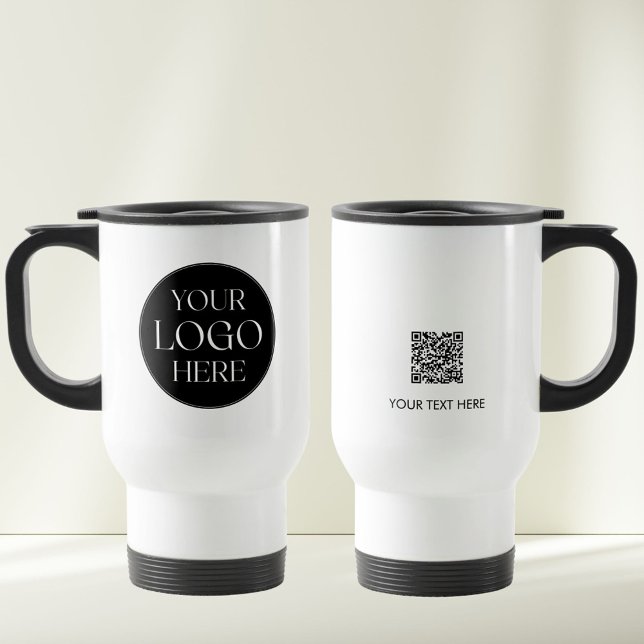 Custom Company Business Logo QR Code Promotional Travel Mug (Front and Back)