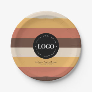 Custom Company Business Logo Retro Stripes 60s 70s Paper Plate