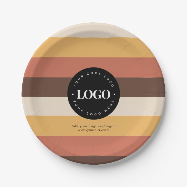 Custom Company Business Logo Retro Stripes 60s 70s Paper Plate (Front)