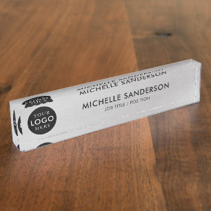Custom Company Business Logo Silver Employee Staff Nameplate