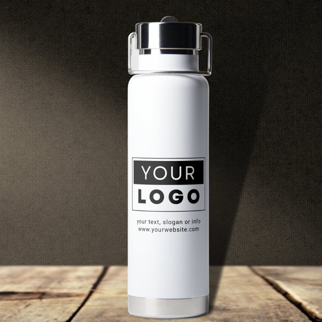 Custom Company Business Logo Simple Text & Website Water Bottle (Creator Uploaded)